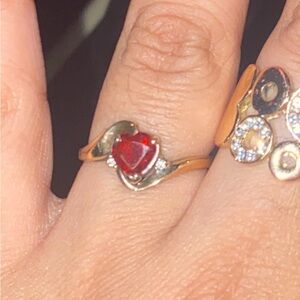Saks Fifth Avenue Gold Ring with Red Heart Gemstone